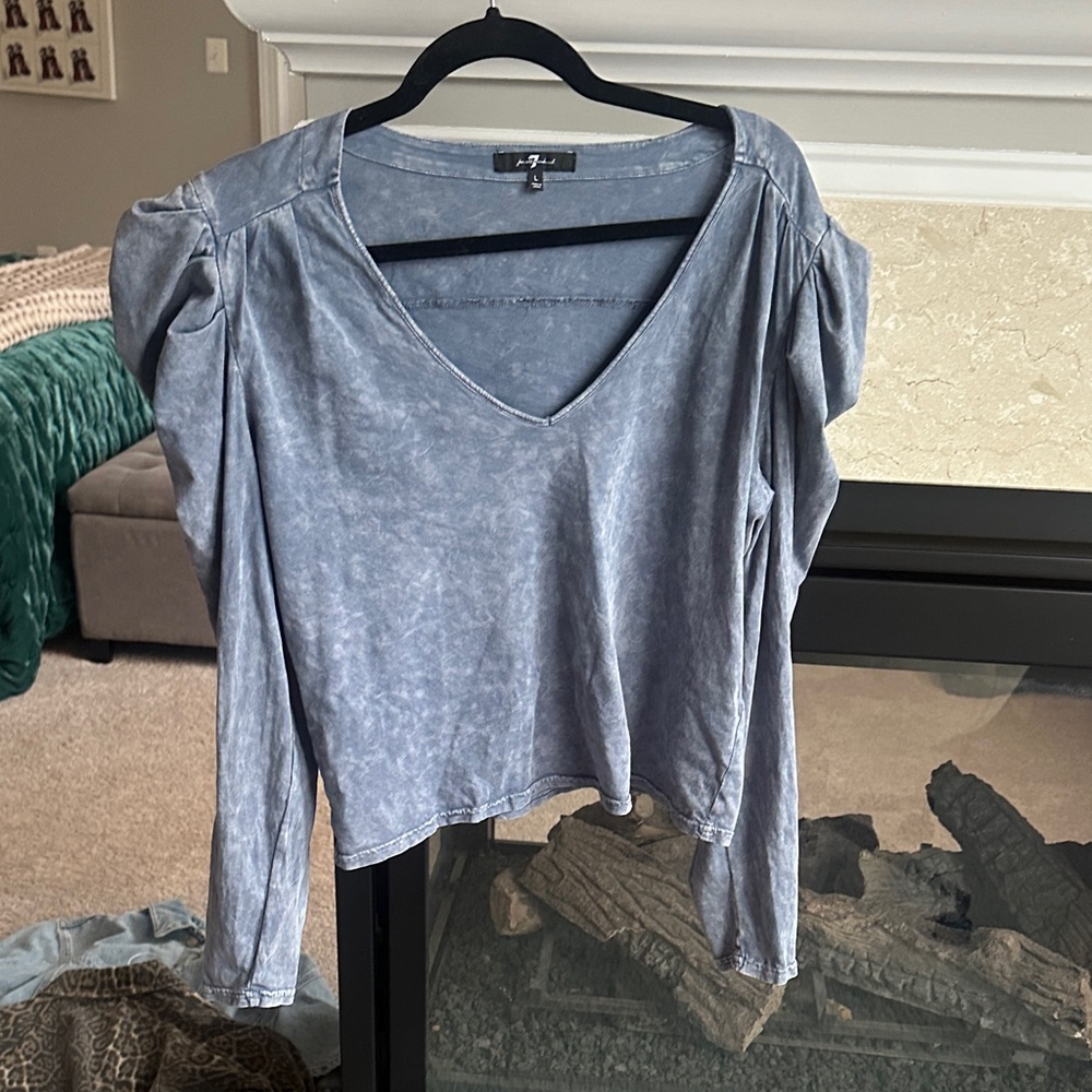 7 For All Mankind Light Blue V-Neck Top